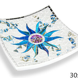 Bijela zdjela s plavim suncem i zrcalnim rubom, 30cm