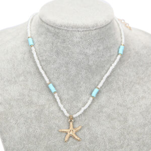 Ogrlice s bijelim i tirkiznim perlicama, zvijezda i školjka (SET 12 kom.)