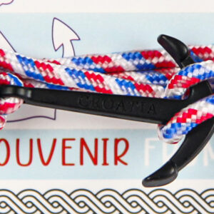 Nautičke crveno-bijelo-plave narukvice sa crnim Croatia sidrom (SET 10 kom.)