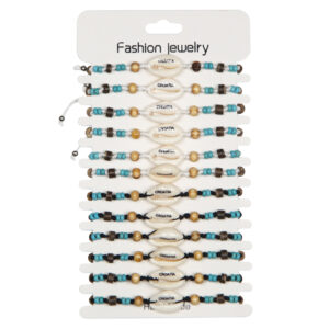 Narukvice s kauri školjkicom s natpisom Croatia i drvenim perlicama (SET 12 kom.)