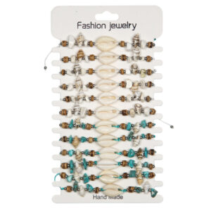 Narukvice s drvom, kamenčićima i kauri školjkicom (SET 12 kom.)