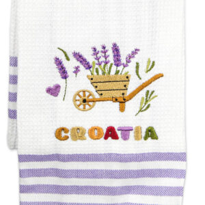 Kuhinjska bijela krpa s motivom kolica i lavande, Croatia