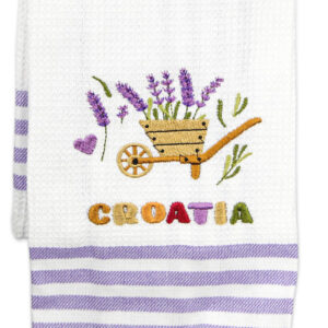 Kuhinjska bijela krpa s motivom kolica i lavande, Croatia