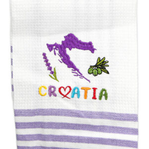 Kuhinjska bijela krpa s motivom karte i lavande, Croatia