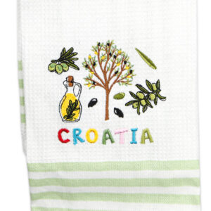 Kuhinjska bijela krpa s motivom masline i ulja, Croatia