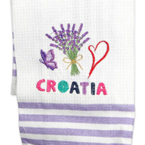 Kuhinjska bijela krpa s motivom srca i buketa lavande, Croatia