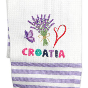 Kuhinjska bijela krpa s motivom srca i buketa lavande, Croatia