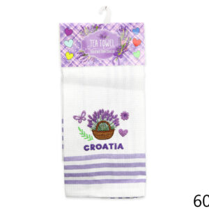 Kuhinjska bijela krpa s motivom košare i lavande, Croatia