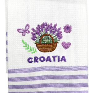 Kuhinjska bijela krpa s motivom košare i lavande, Croatia