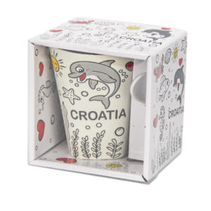 Porculanska bijela šalica s dupinom i žličicom, Croatia