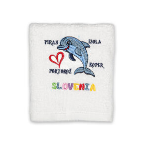 Bijeli ručnik s dupinom i slovenskim mjestima, Slovenia