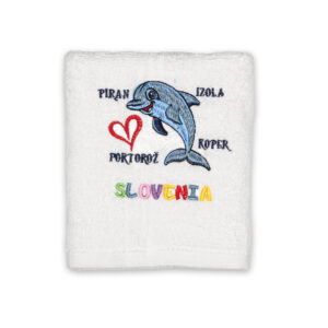 Bijeli ručnik s dupinom i slovenskim mjestima, Slovenia