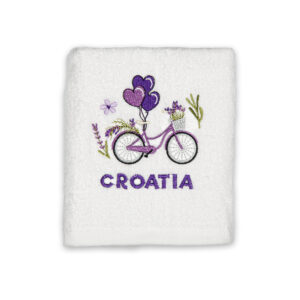 Bijeli ručnik s lavanda biciklom i balonima, Croatia