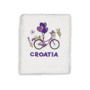 Bijeli ručnik s lavanda biciklom i balonima, Croatia