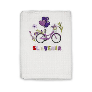 Bijela krpa s lavanda biciklom i balonima, Slovenia